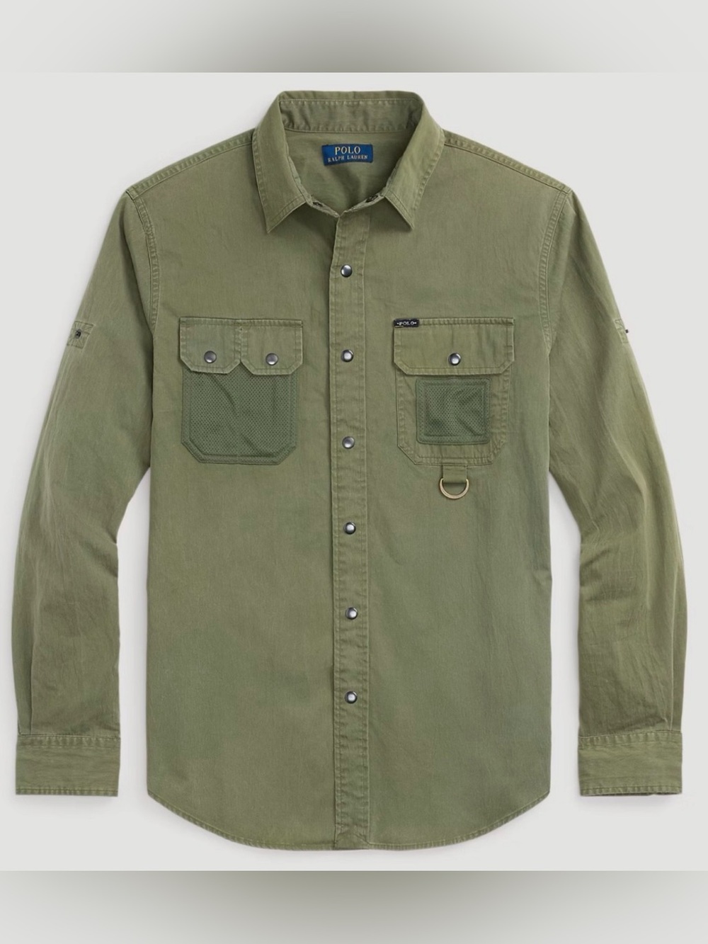 Polo Ralph Lauren OLIVE Expedition Inspired TWILL Snap Front Utility Shirt LARGE